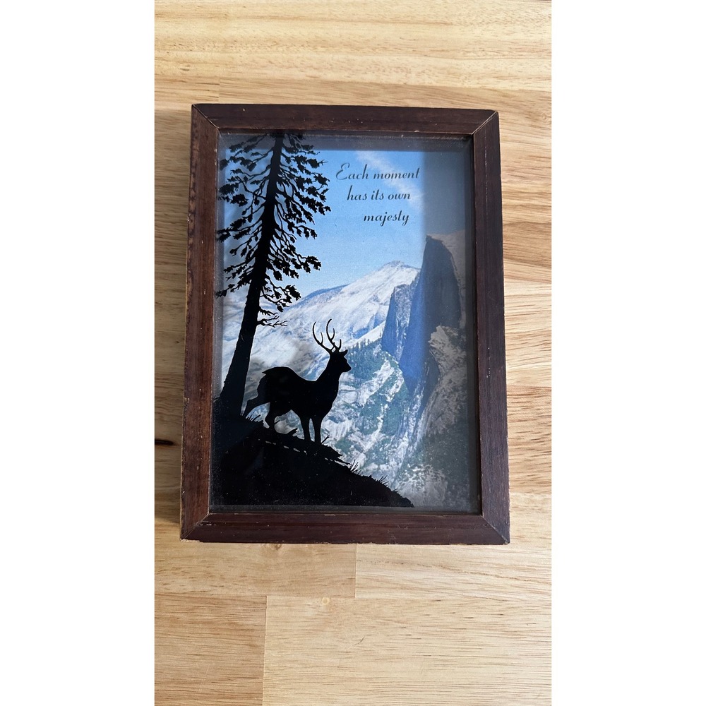 Vintage Shadow Box Wall Art Deer Mountain Majesty Silhouette Wood Frame 5x7